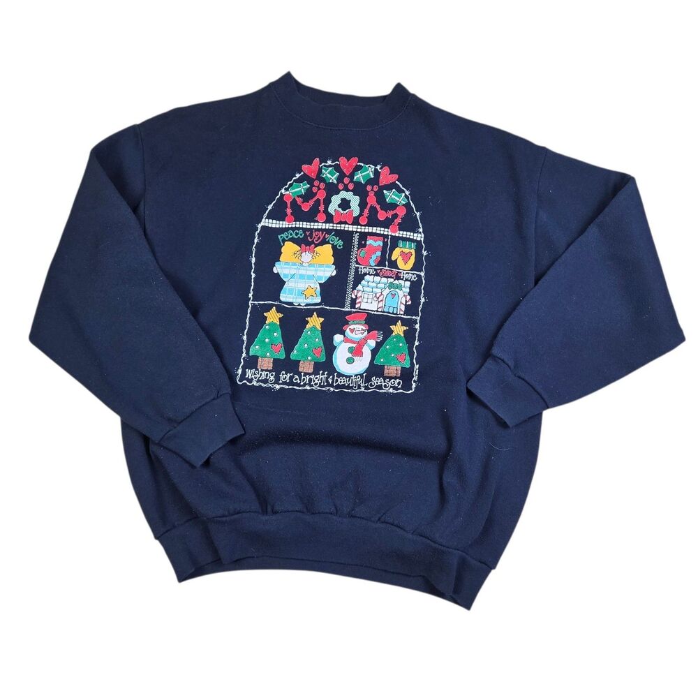 Vintage Tultex Graphic Christmas Season Trees Crewneck Pullover Adult Size Large